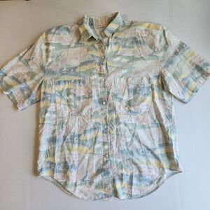 Vintage 80's Cherokee Pastel Button Down Shirt - Shouler Pads - Made In USA SZ L